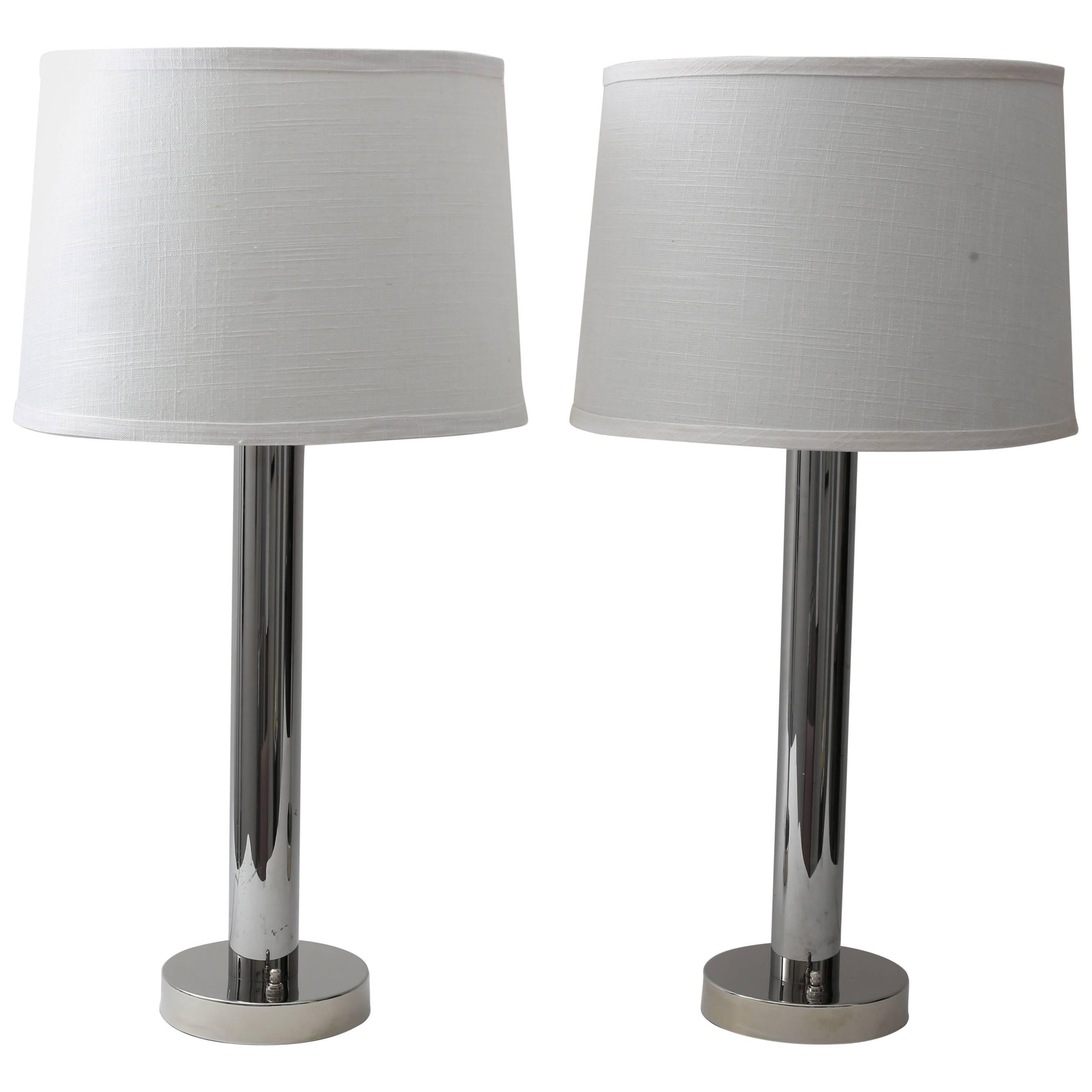 Pair of Polished Chrome Table Lamps