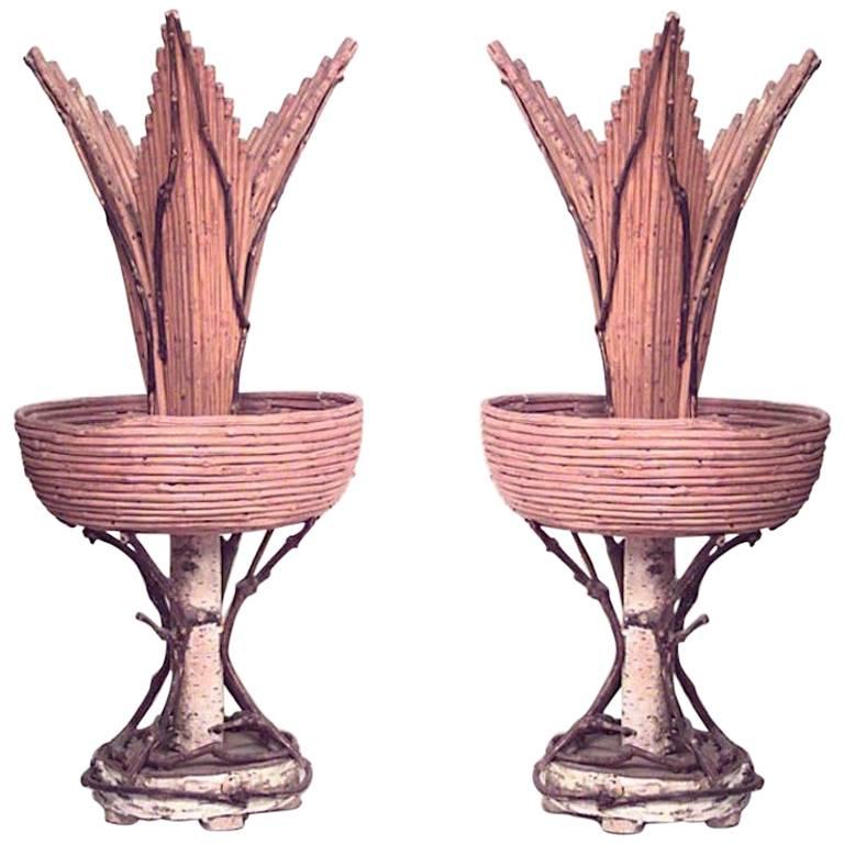 Pair of Rustic Continental Style Twig Vases For Sale