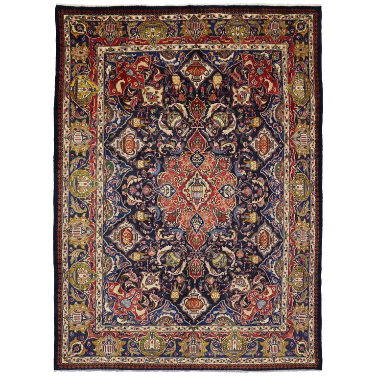 Vintage Persian Mashhad Kashmar Rug with Zir Khaki Design and ...