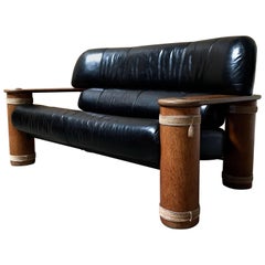 20th Century Leather and Palmwood Settee