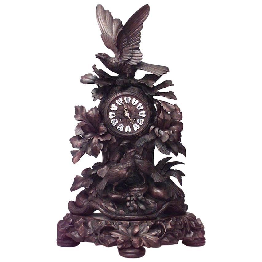Black Forest Walnut Bird Mantel Clock For Sale
