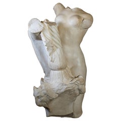 20th Century, Italian White Marble Classical Roman Sculpture Maid Torchbearer