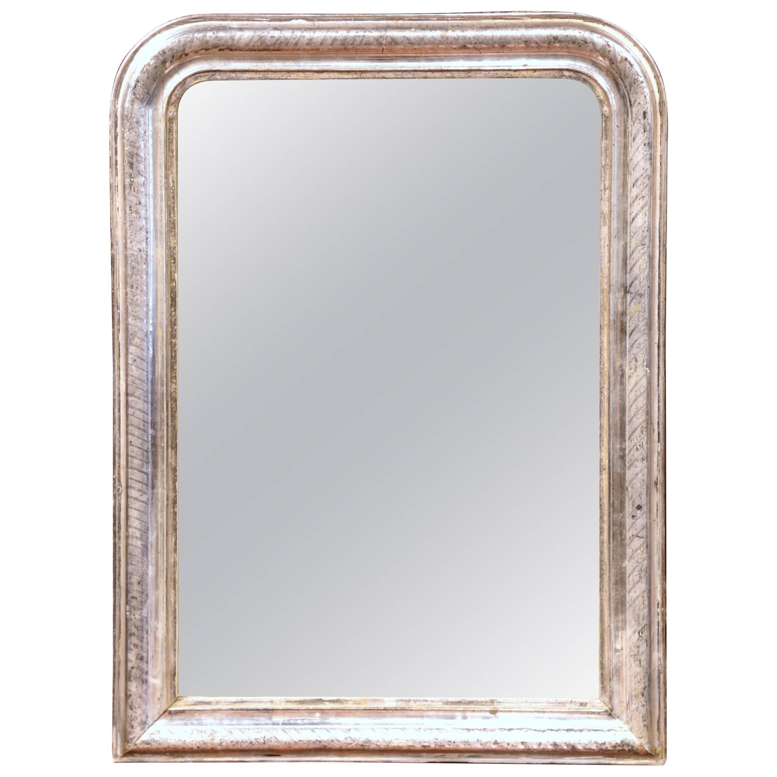 19th Century French Louis Philippe Silver Leaf Wall Mirror with Engraved Motifs