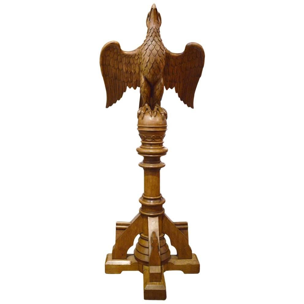 Antique Large Lifesize Eagle Book Holder in Hand-Carved Stained Oak