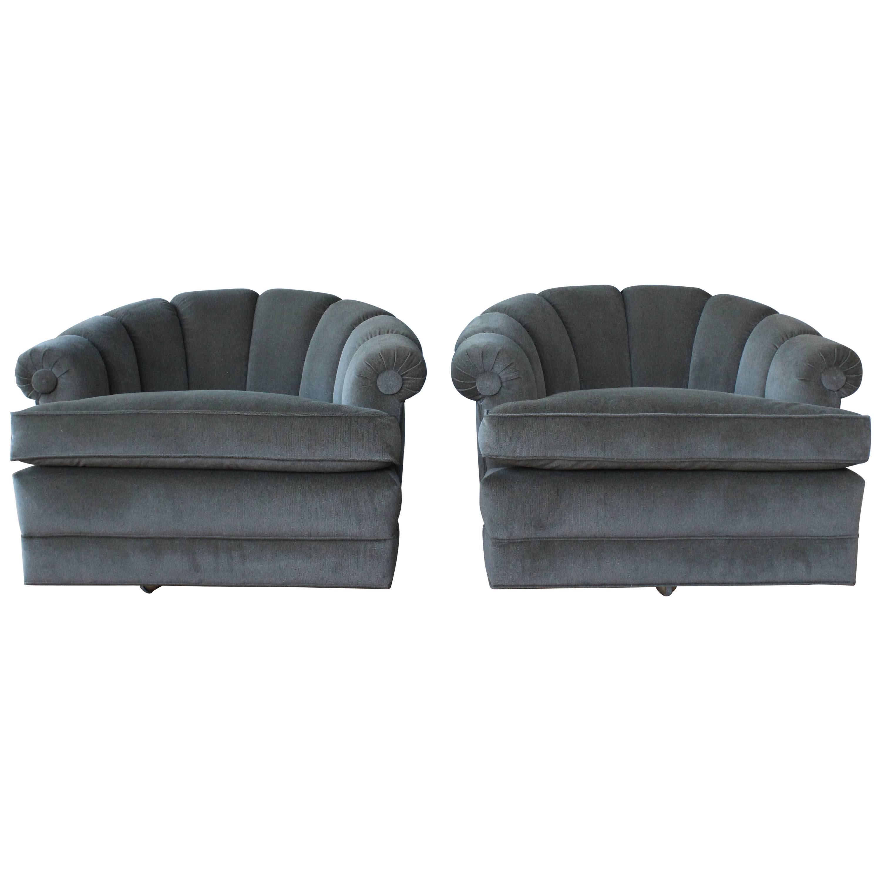 Pair of 1970s Barrel Back Tub Chairs on Rolling Casters