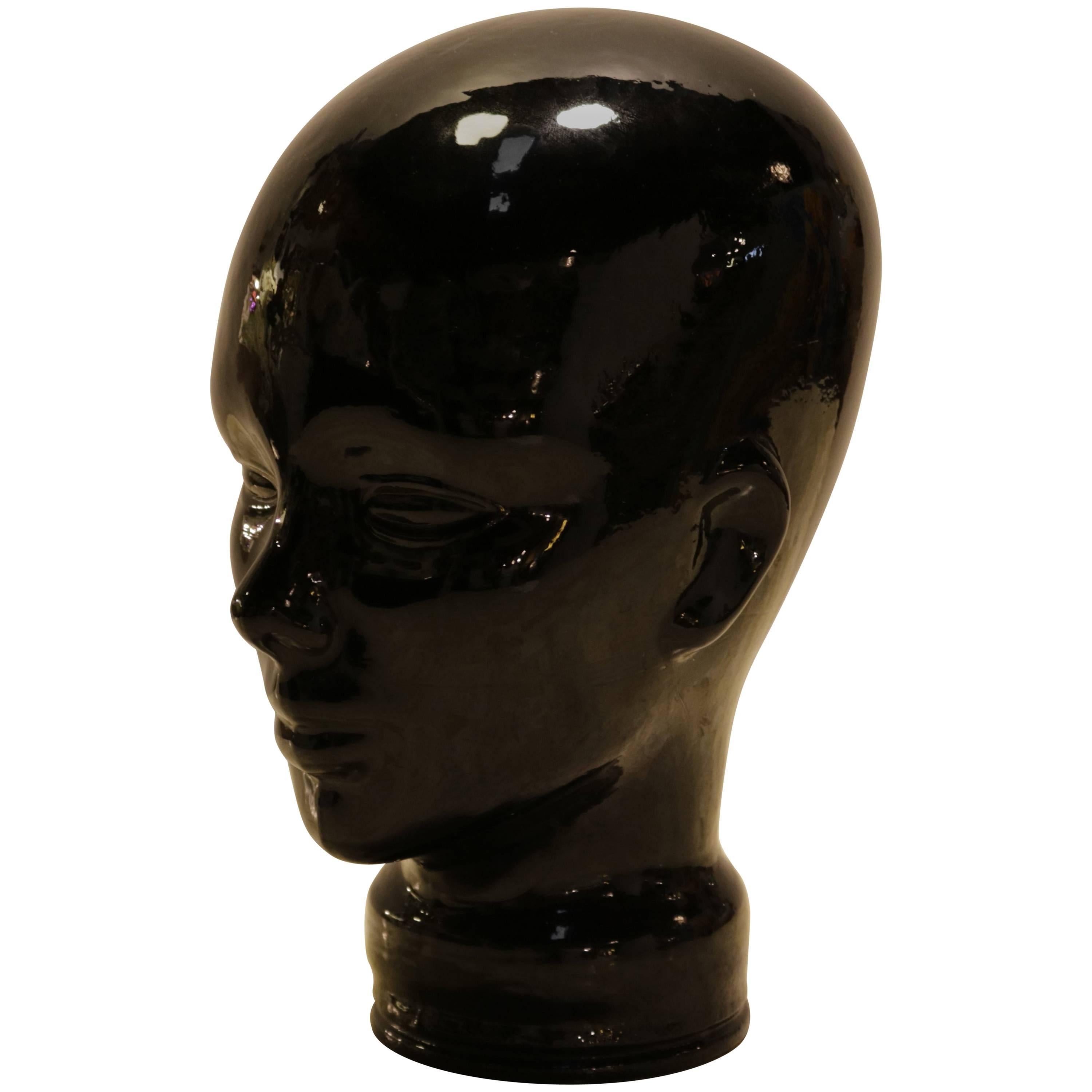 Black Glass Sculpture of Woman's Head