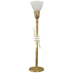 Sculptural Brass and White Table Lamp with Frosted Glass Shade by Laurel