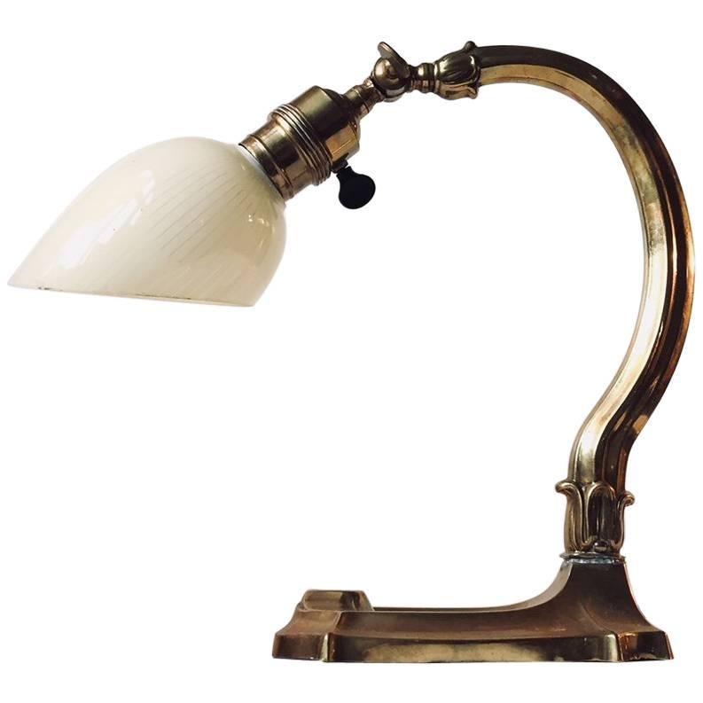 Danish Art Nouveau Table Lamp in Brass and Pin-Striped Glass, 1920s