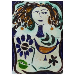 Vintage Hand-Painted Ceramic Tile Plaque