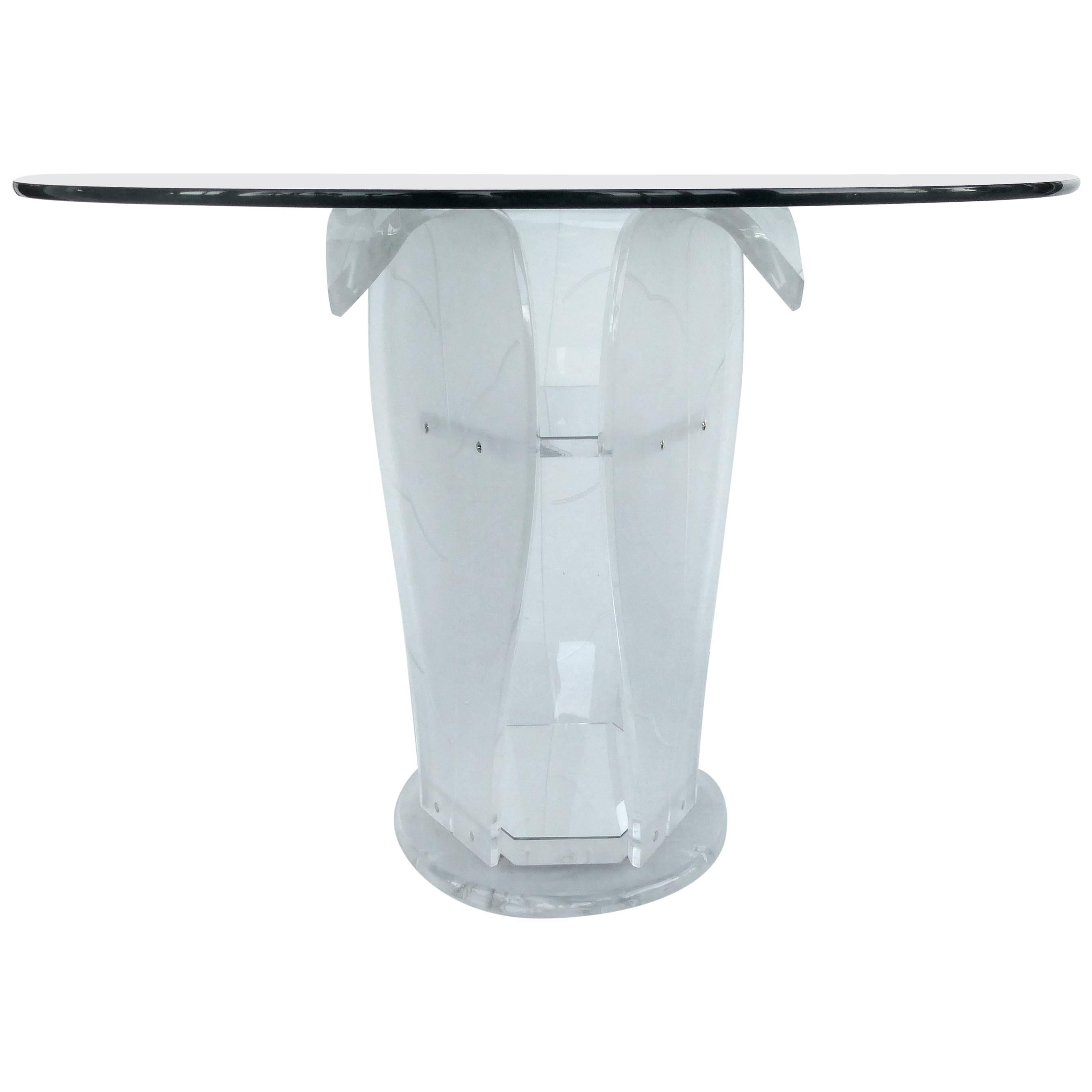 Round Lucite Pedestal Table with Glass Top