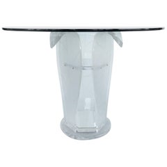Round Lucite Pedestal Table with Glass Top