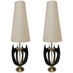Black Stained Sculptural Danish Midcentury Lamps, Pair
