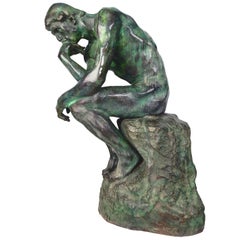 French Auguste Rodin Verdigris Bronze Sculpture the Thinker