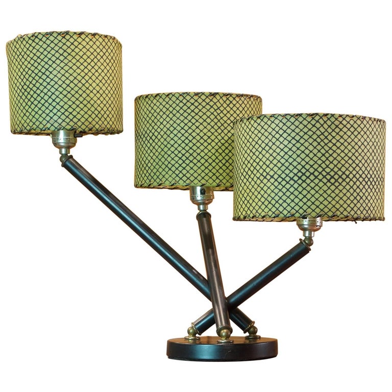 Midcentury Triple Arm Table Lamp In The, Copper Table Lamp With Black Shader