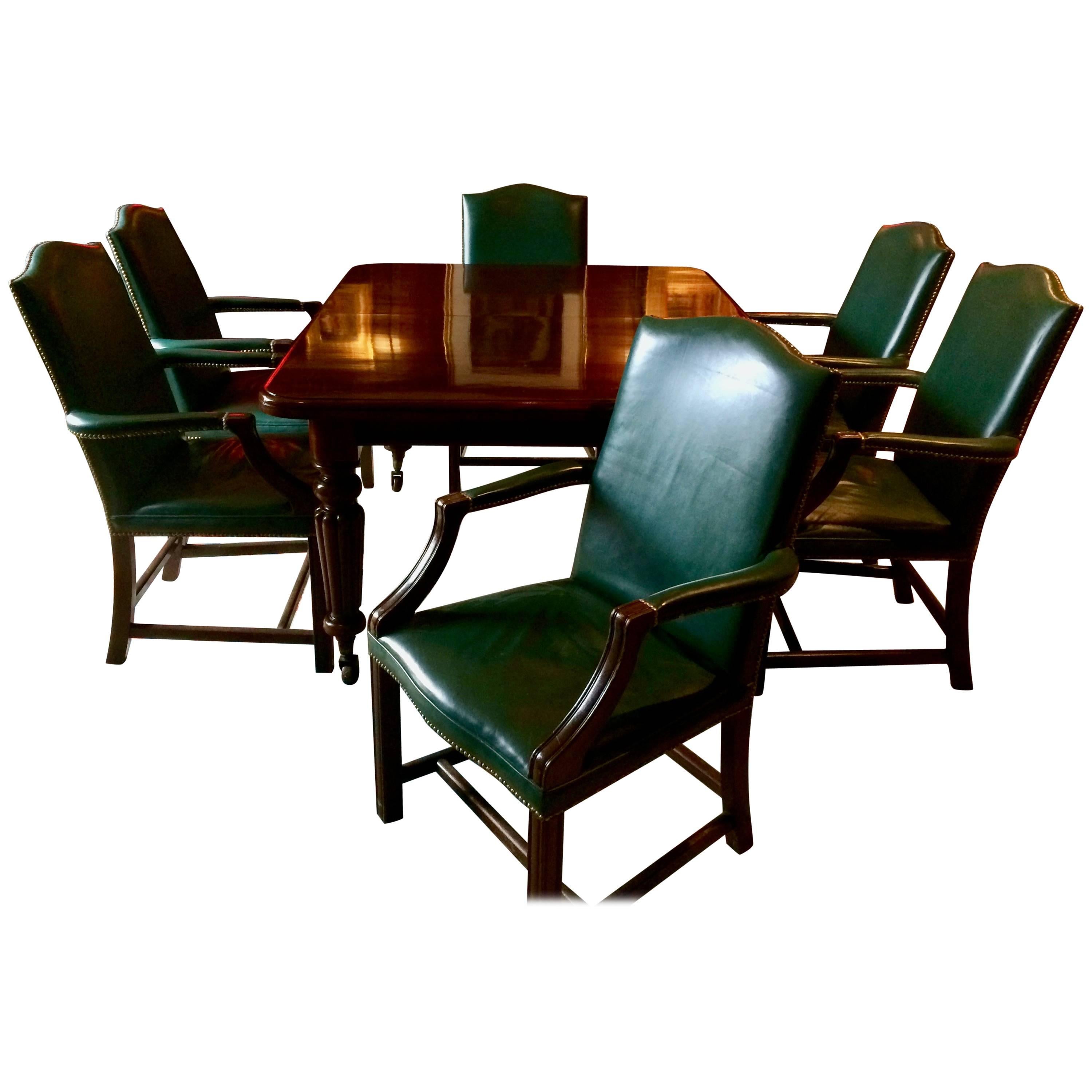 Dining Table Ten Leather Dining Chairs Mahogany Extending Victorian, 1850