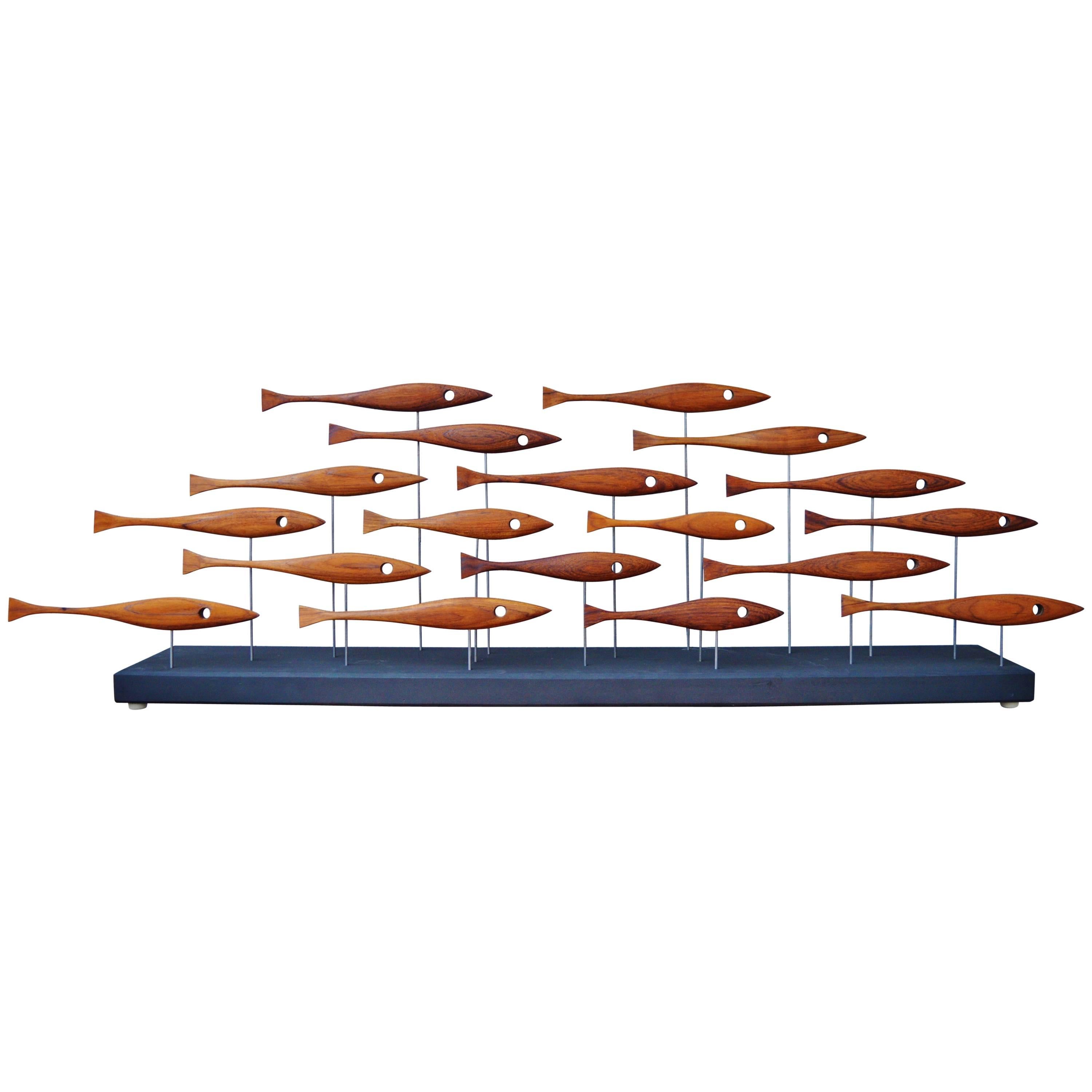 Mid-Century Inspired Fish Sculpture in Vintage Teak and Walnut by Tyler Fritz