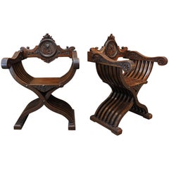 19th Century Pair of Dagobert Carved Walnut Chairs