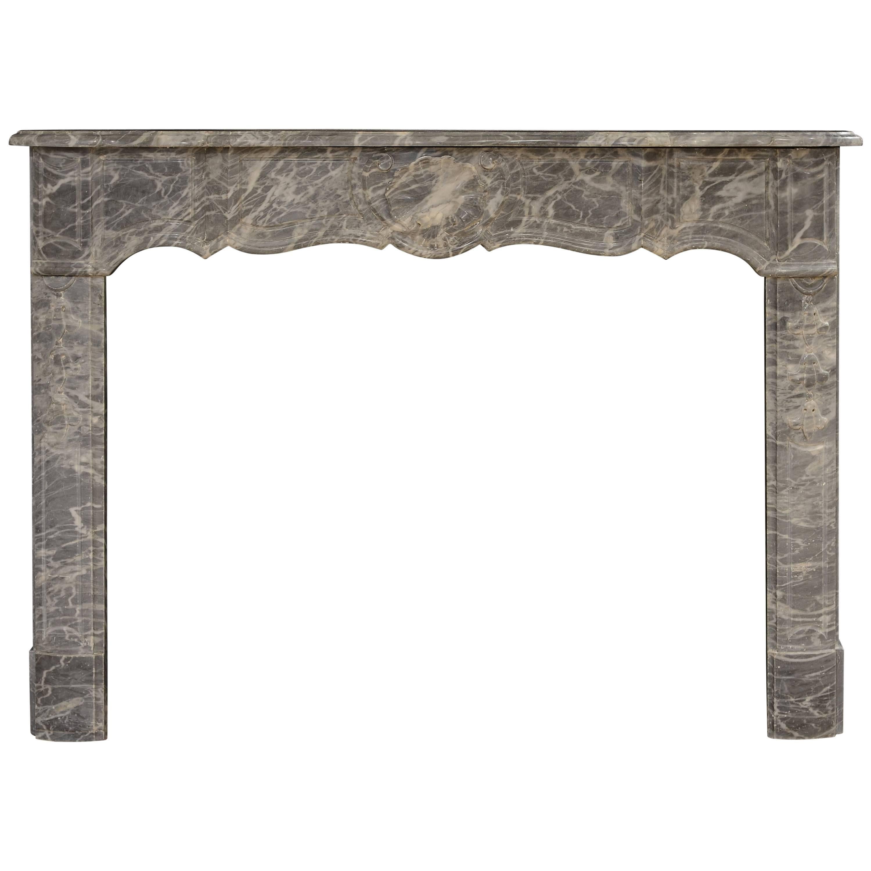 French Régence Fireplace Mantel in Grey Marble