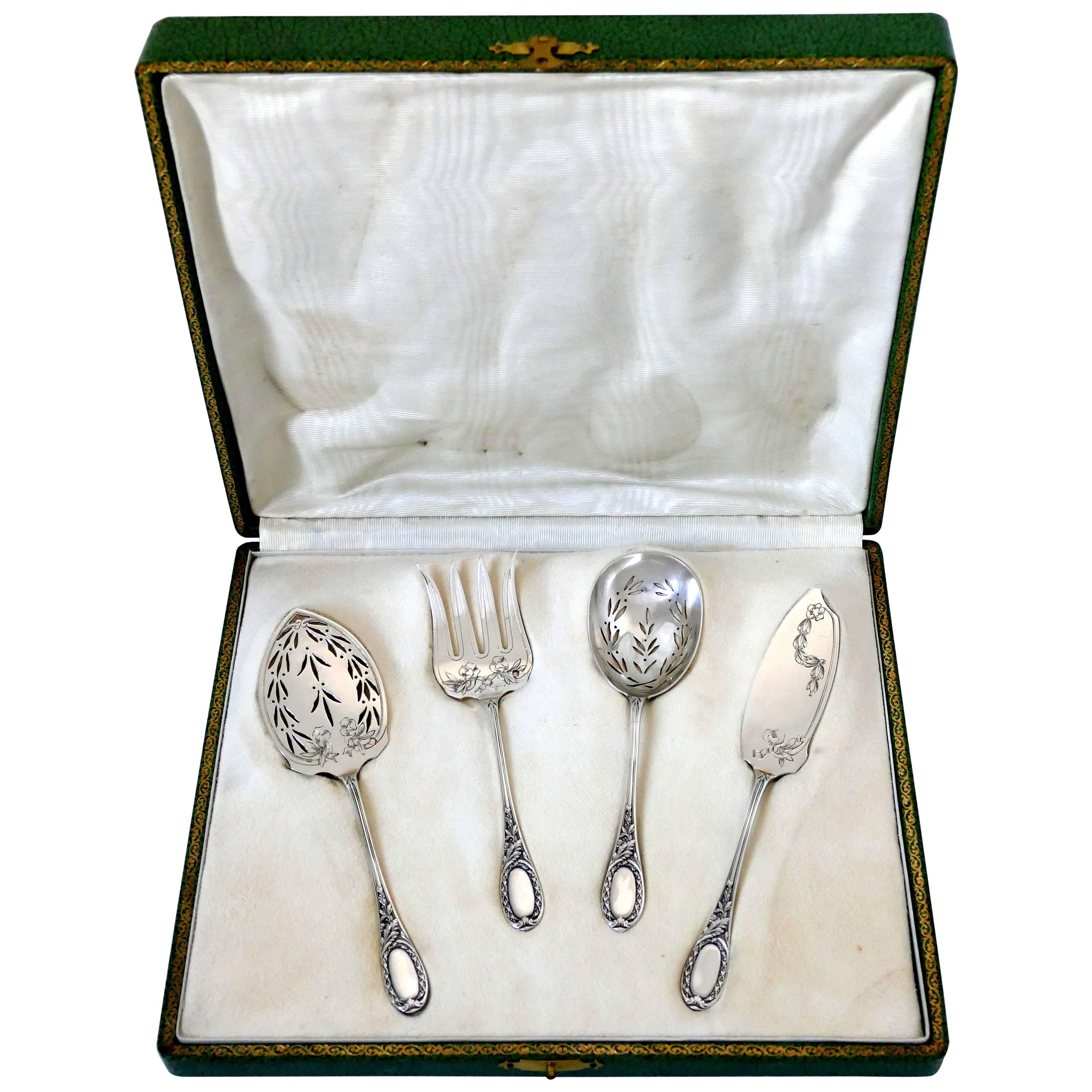 Puiforcat French Sterling Silver Dessert Hors D'oeuvre Set, Box, Neoclassical For Sale