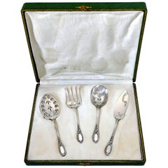 Used Puiforcat French Sterling Silver Dessert Hors D'oeuvre Set, Box, Neoclassical