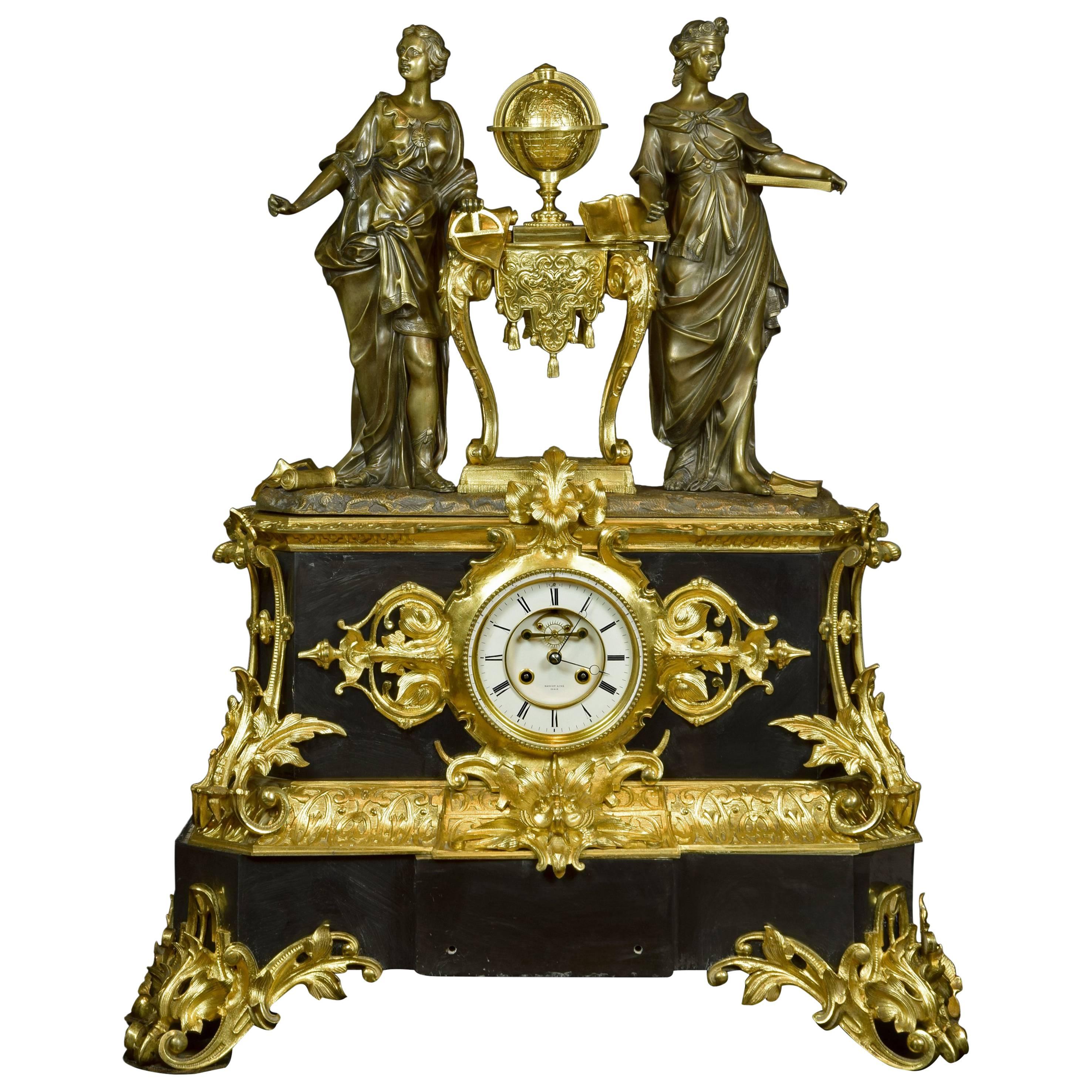 French Table Clock with Allegory of Sciences, Brocot Ainé, Paris, 19th Century