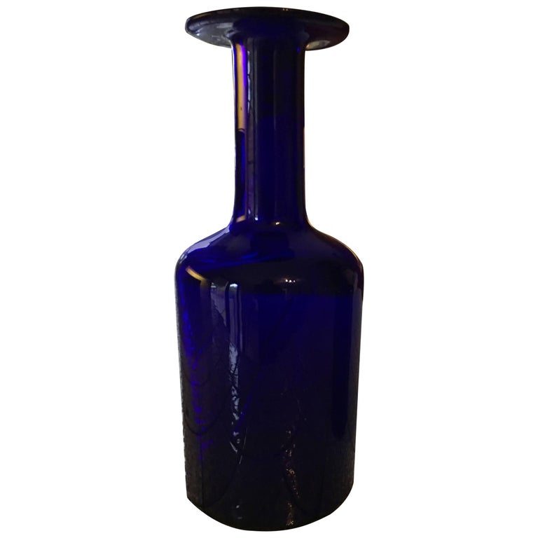Blue Glass Gulvase by Otto Bauer for Holmegaard For Sale