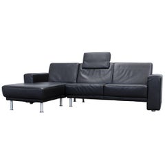 Koinor Designer Corner Sofa Leather Black Couch Modern