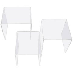 Set of Three Italian Space Age Lucite Acrylic Nesting Tables, Clear Plastic