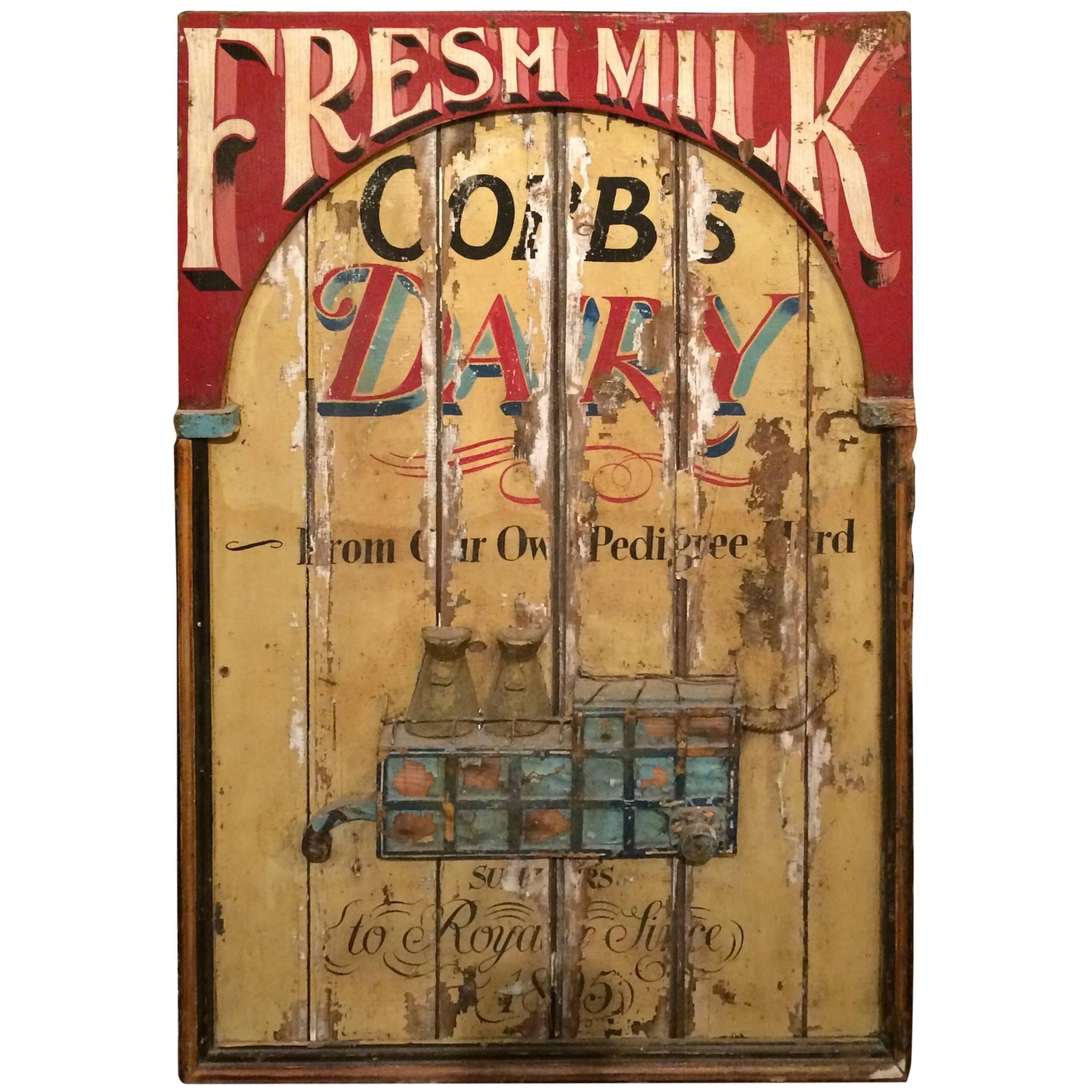 Wonderful Vintage Hand-Painted Fresh Milk Sign