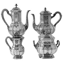 Puiforcat Rare Sterling Silver 18-karat Gold Tea Coffee Set 4 Pc, Regency