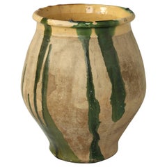Antique French Confit Pot or Vase with a Beautiful Green and Mustard Glaze