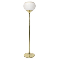 A Space Vintage Brassed Metal White Floor Lamp by Harvey Guzzini, circa 1970