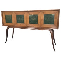 1950 Large Italian Buffet with Four Green Glass Doors