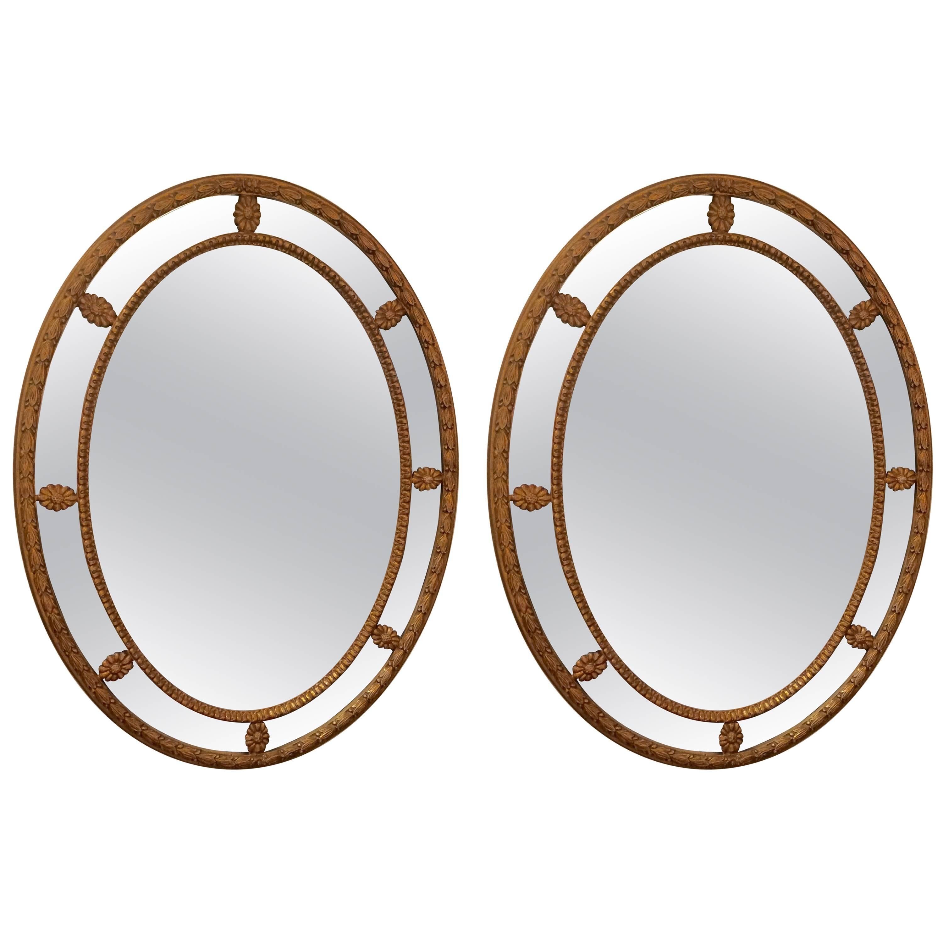 Classic Pair of Large Oval Italian Giltwood Mirrors