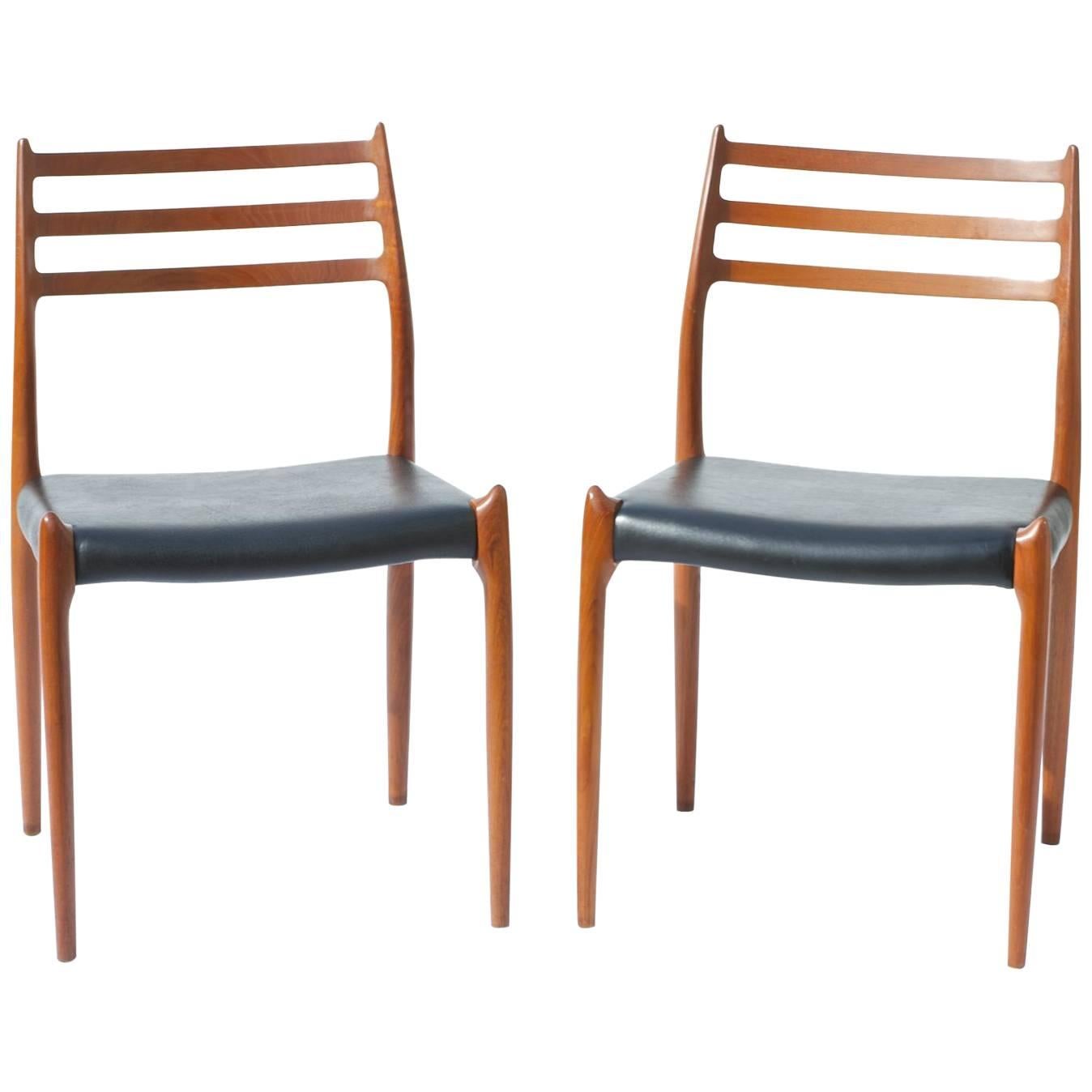 N.O. Moller Model 78 Danish Modern Dining Chairs in Teak, Pair For Sale