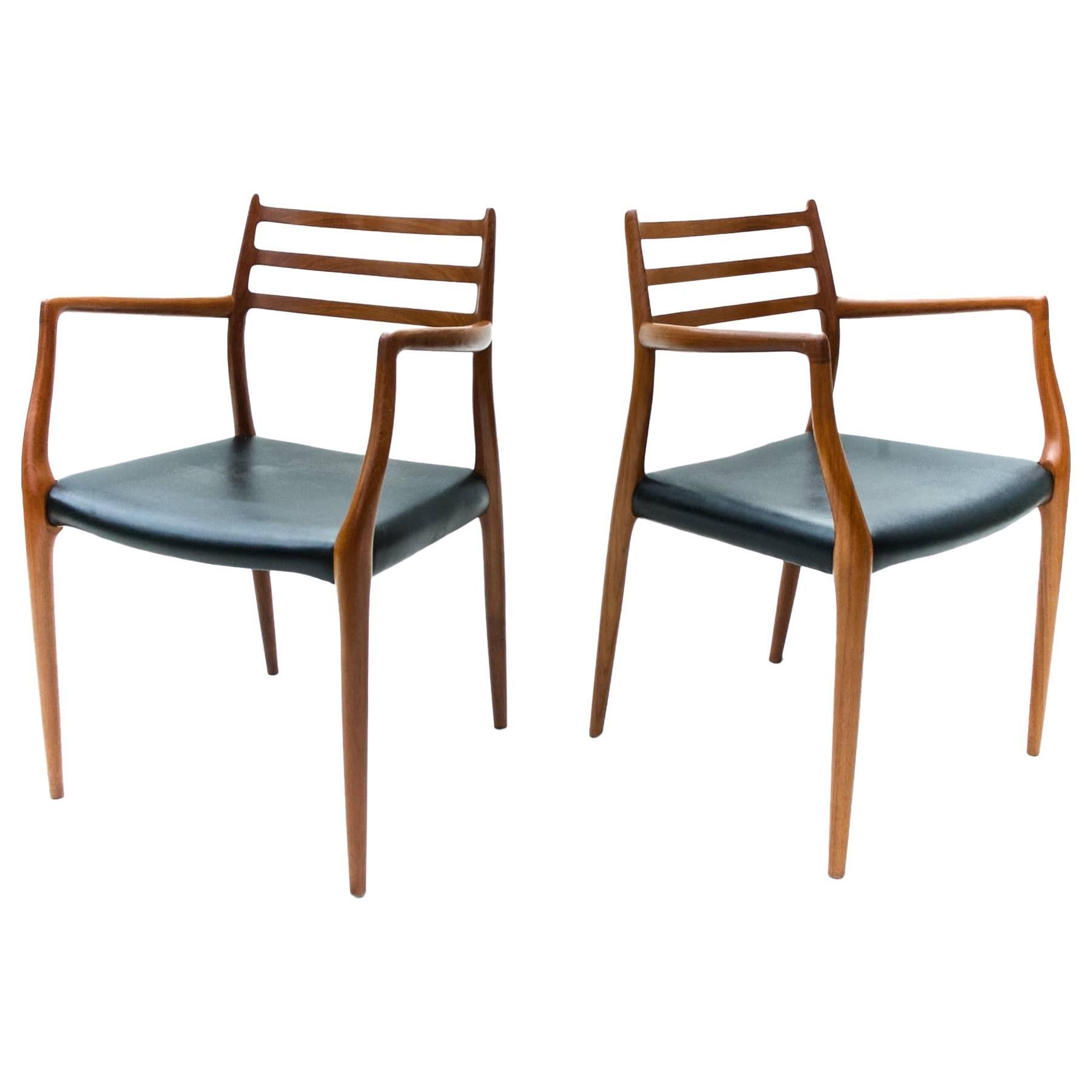 N.O. Moller Model 62 Danish Modern Dining Chairs of Teak, Pair