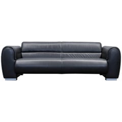 Brühl & Sippold Sumo Designer Sofa Leather Black Three-Seat Couch Modern