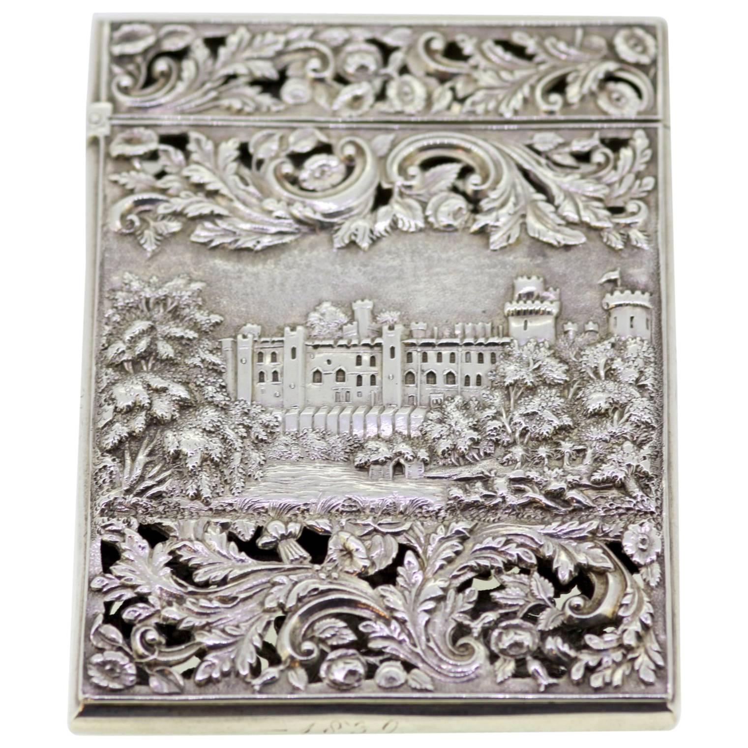 Victorian Silver Card Case Depicting Kenilworth Castle, Nathaniel Mills, 1838