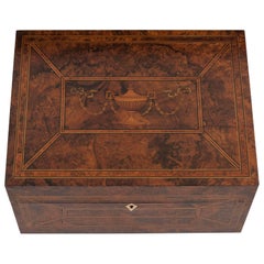 Antique Burr Walnut Inlaid Urn Jewelry Box, Early 20th Century