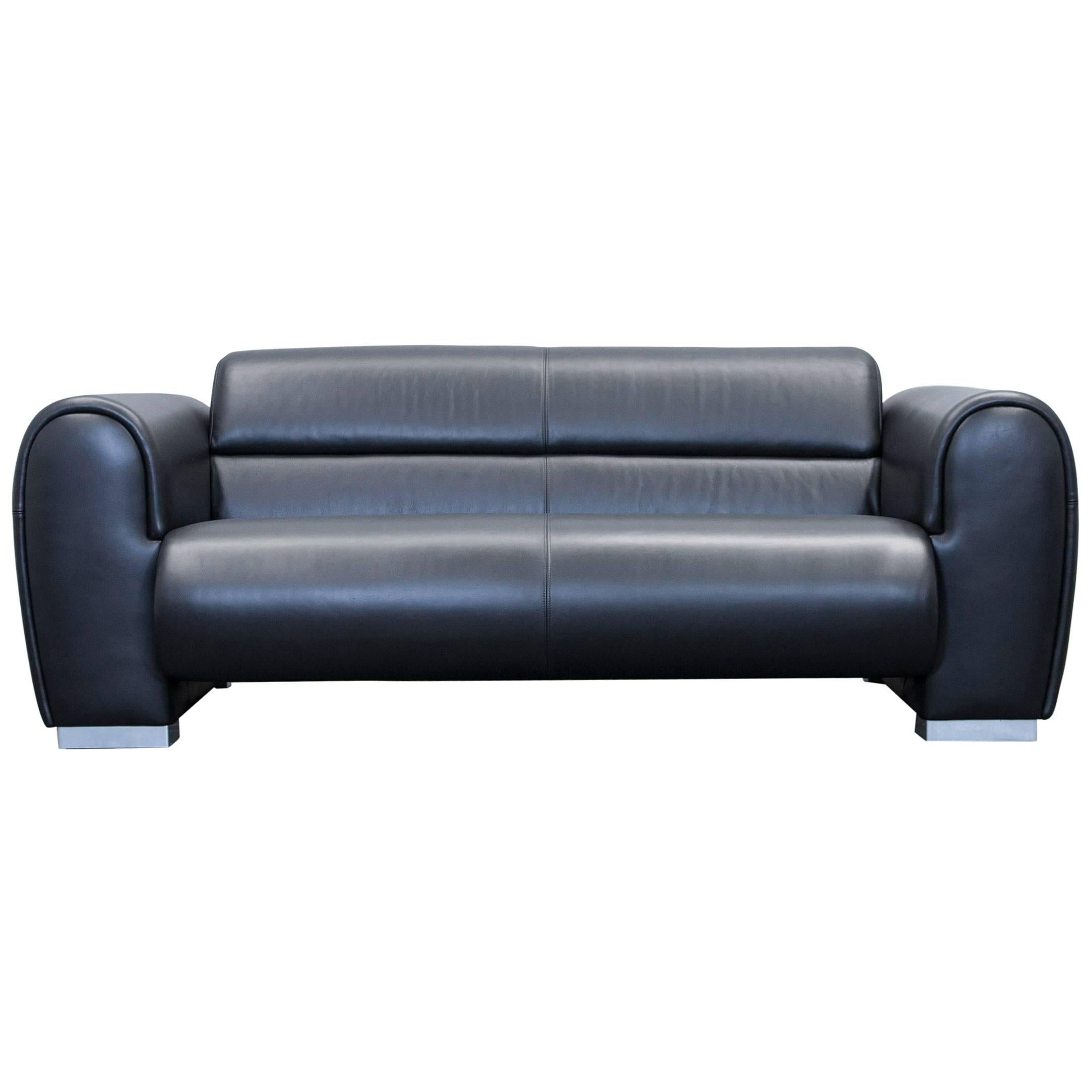 Brühl & Sippold Sumo Designer Sofa Leather Black Two-Seat Couch Modern For Sale