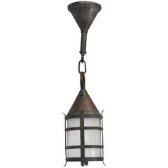 Used Handel Lantern Style Porch Hall Entry Light Fixture with Glue Chip Glass