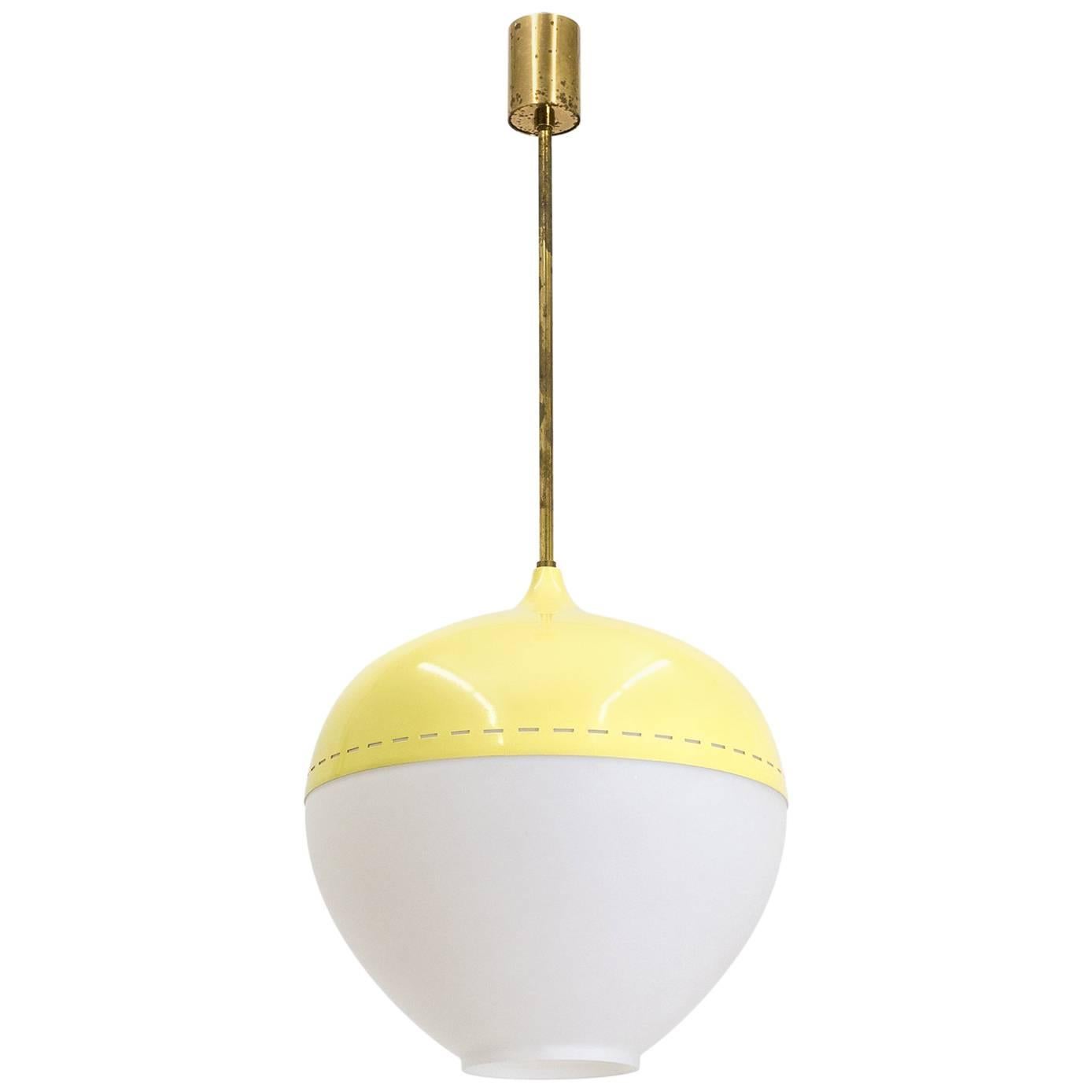 Stilnovo Satin Glass and Lacquered Pendant, 1950s