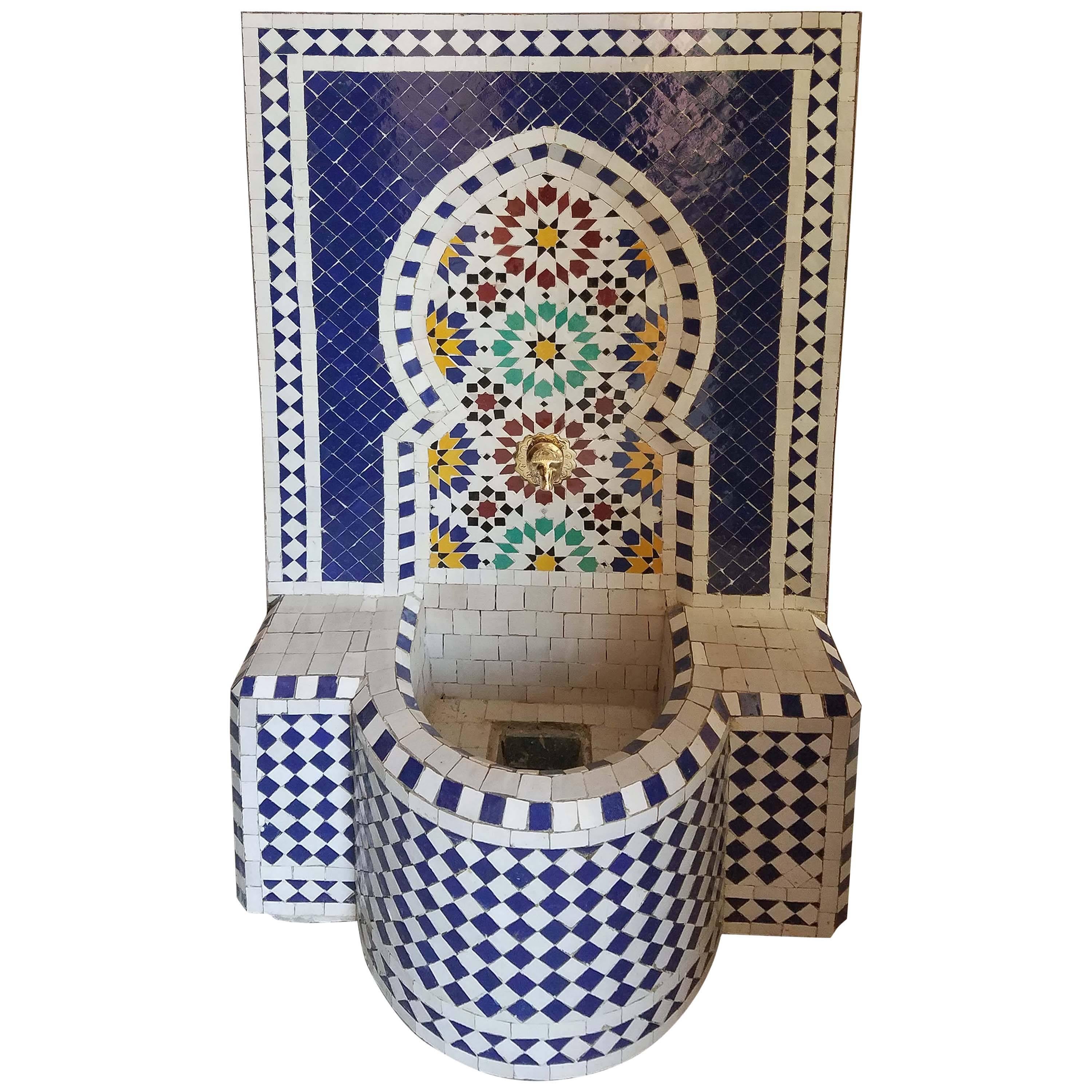 Cobalt Blue or Multi-Color Moroccan Mosaic Fountain, Garden and Indoor For Sale