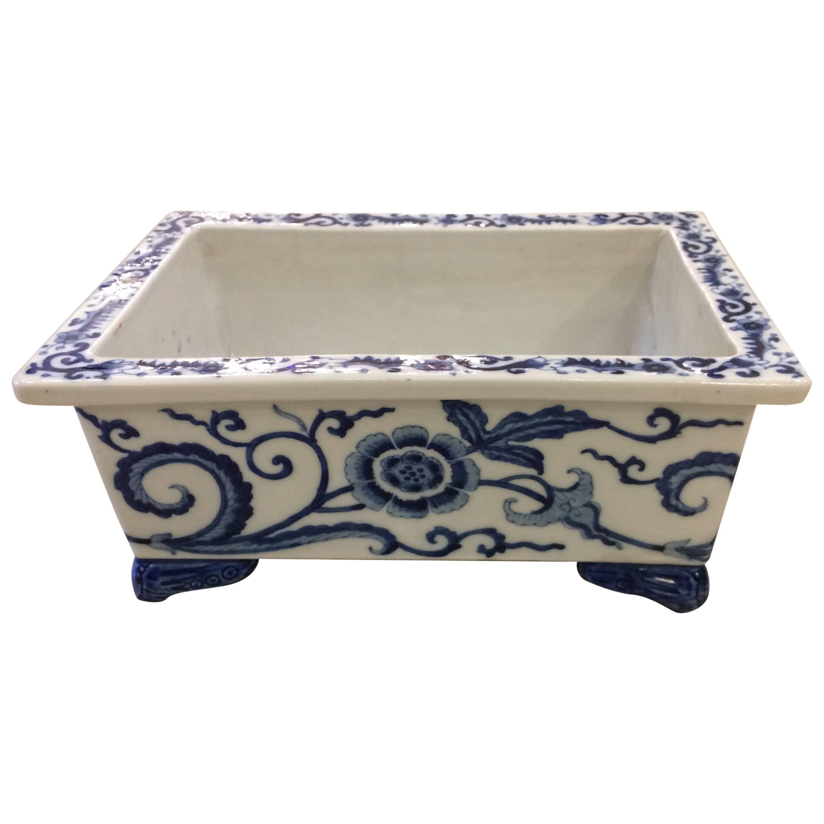Lovely 19th Century English Blue and White Planter Jardiniere Cachepot