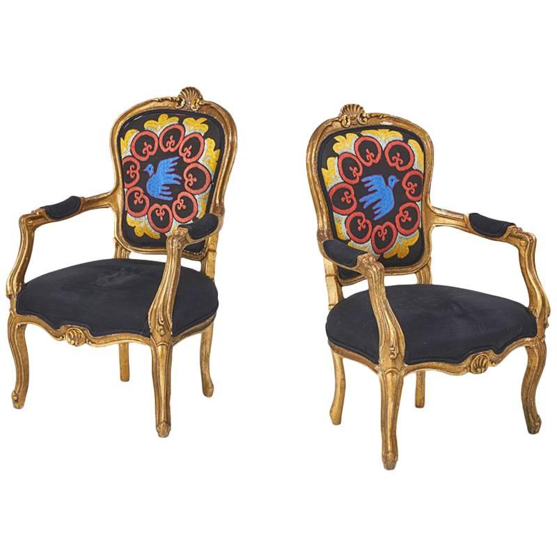 Pair of Giltwood Louis XV Style Armchairs