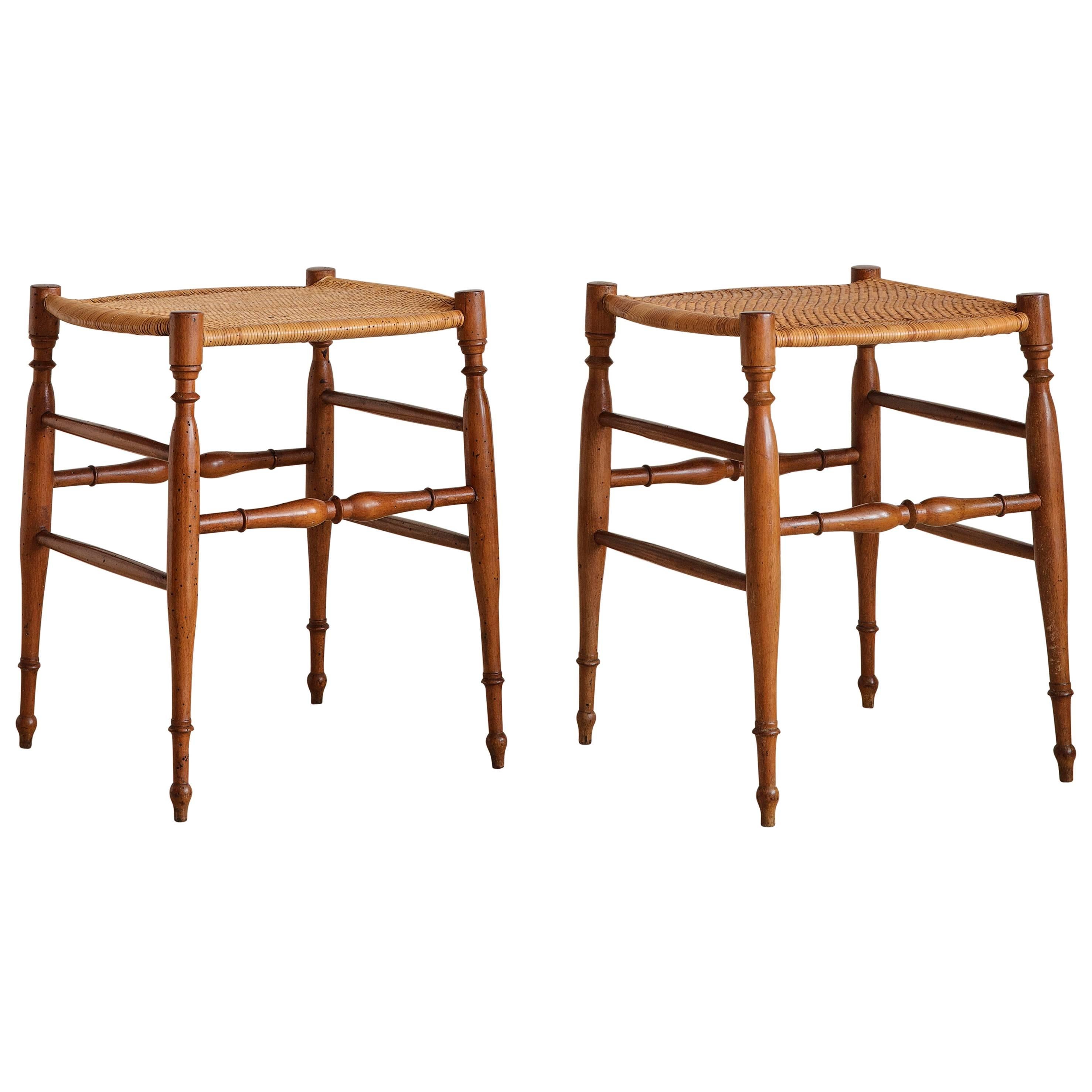 Pair of Chiavari Stools with Cane Seats