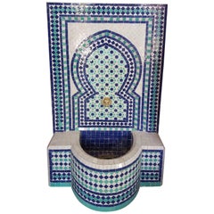 Aqua White and Blue Moroccan Mosaic Table, Garden or Indoors