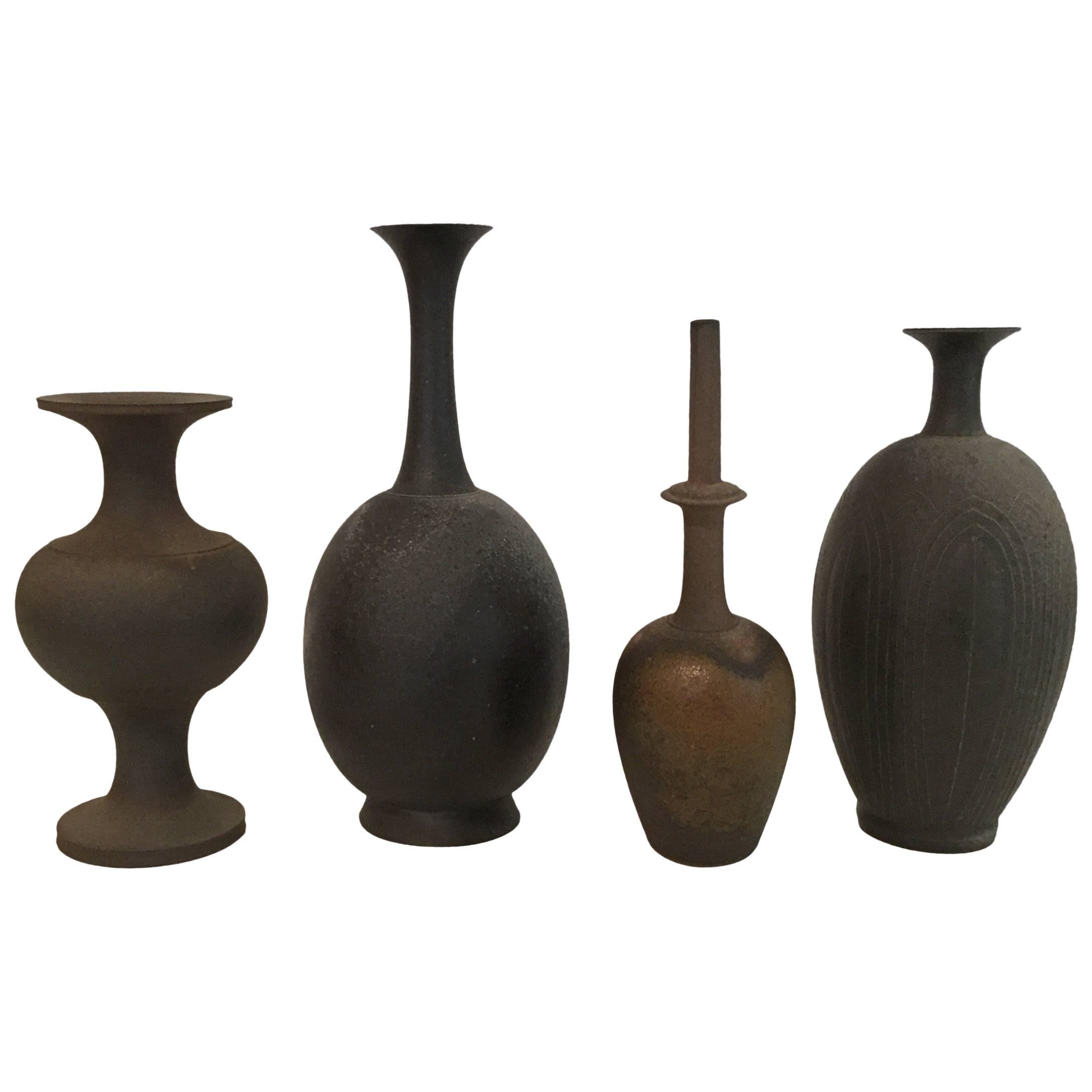 Set of Four Contemporary Stoneware Vases by Koji Toda