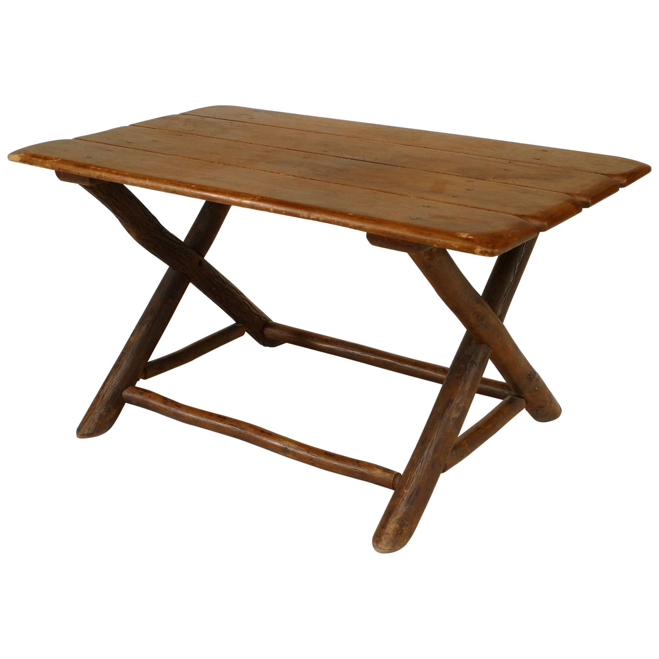 Rustic Old Hickory Plank Top Cross Leg Coffee Table