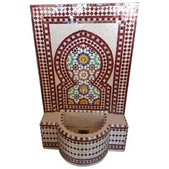 Brick Red/Multicolor Moroccan Mosaic Fountain, Garden or Indoors